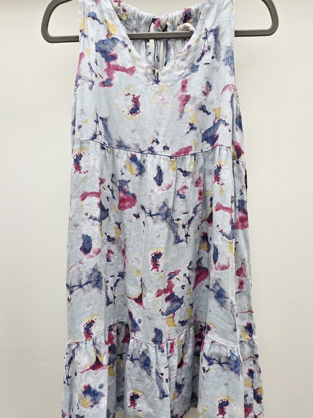 Bellambra,  Italian Linen Abstract Print Tiered Mini Dress | XS